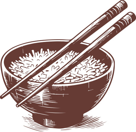 Stencil illustration of chopsticks for sushi on a bowl of riceのイラスト素材