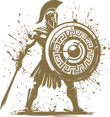 Vector art of Spartan warrior with shield and sword in silhouetteのイラスト素材