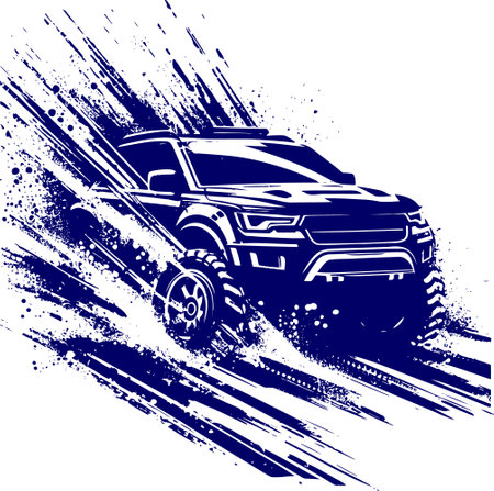 Vector stencil illustration of futuristic car with splatter and smear effectsのイラスト素材
