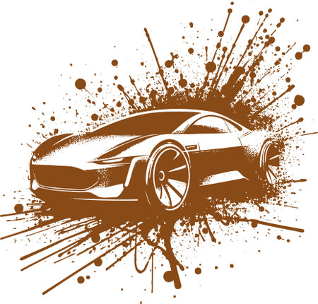 Vector illustration of futuristic car with splatter and smear effectsのイラスト素材