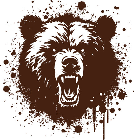 Grunge bear head with splashes of ink. Vector illustration.のイラスト素材
