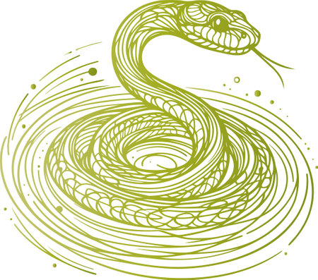 Abstract illustration of a poisonous snake with thin lines curled into a round ballのイラスト素材