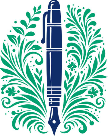 Fountain Pen and Floral Ornament. Vector Illustration.のイラスト素材