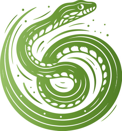 Illustration of a snake coiled in a circle in a stencil styleのイラスト素材