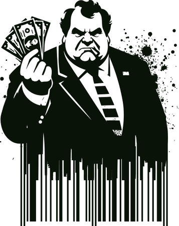 Businessman with money and barcode.Vector illustration ready for vinyl cutting.のイラスト素材
