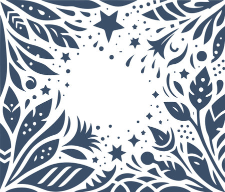 Vector illustration of hand drawn floral frame with stars, leaves and berries.のイラスト素材