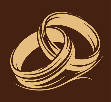 simple stencil illustration two wedding rings on dark backgroundのイラスト素材