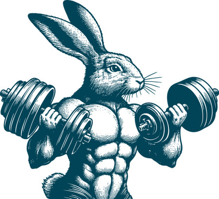 Rabbit with dumbbells. Vector illustration ready for vinyl cutting.のイラスト素材