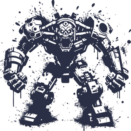 Vector illustration of a robot made in grunge style with blotsのイラスト素材