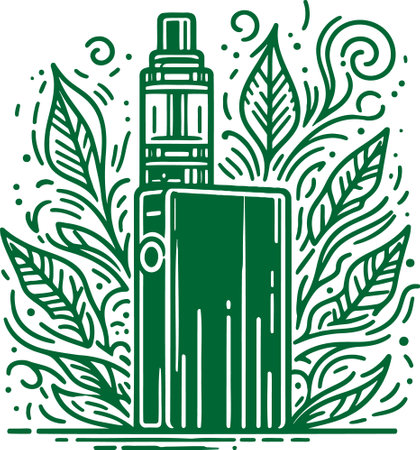 Vector illustration of a bottle of e-cigarette with leaves in the backgroundのイラスト素材