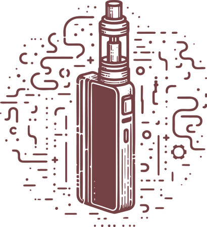 Vector illustration of electronic cigarette in line art style on white background.のイラスト素材