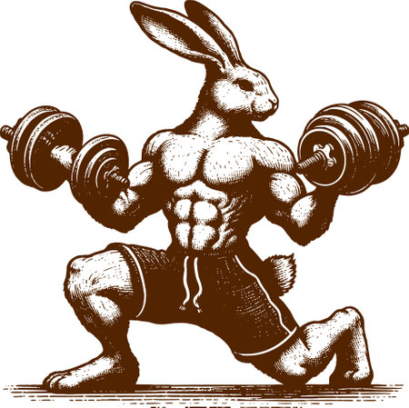 Rabbit with dumbbells.Vector illustration ready for vinyl cutting.のイラスト素材