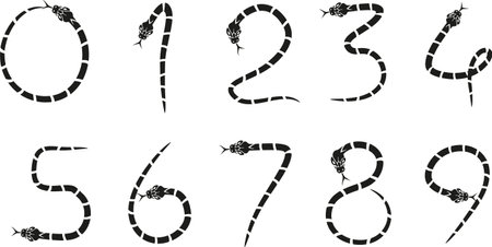 set of numbers from 0 to 9, black and white vector illustrationのイラスト素材