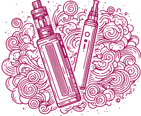 Vector illustration of electronic cigarette in doodle style. Vector illustration of electronic cigarette.のイラスト素材