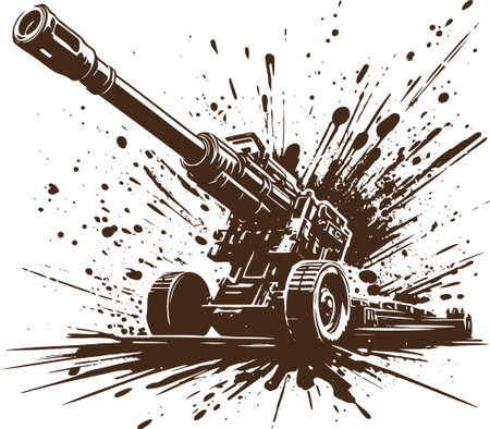 Artillery gun. Vector illustration ready for vinyl cutting and tattooing.のイラスト素材