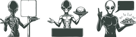 Skeleton holding plate with food. Vector illustration ready for vinyl cutting.