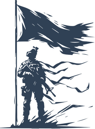 Soldier with a flag. Vector illustration ready for vinyl cutting.のイラスト素材
