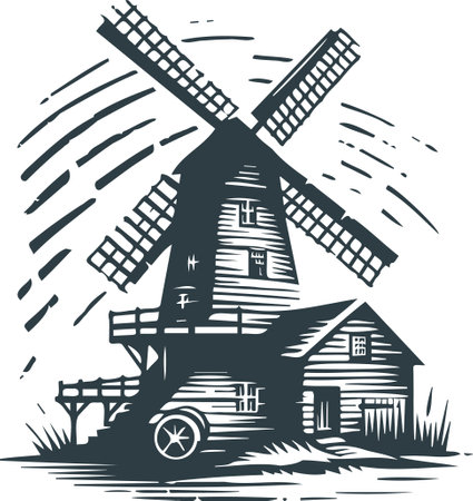 Old windmill. Vector illustration for your design on white background.のイラスト素材