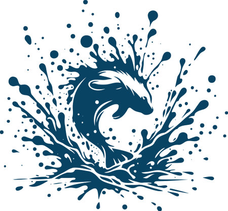 Dolphin jumping in the water. Vector illustration ready for vinyl cutting.のイラスト素材
