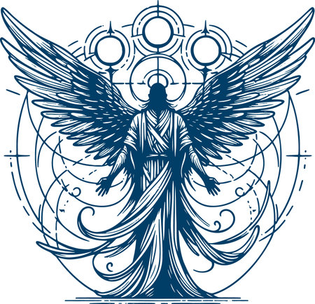 Angel with wings. Vector illustration for tattoo or t-shirt design.のイラスト素材