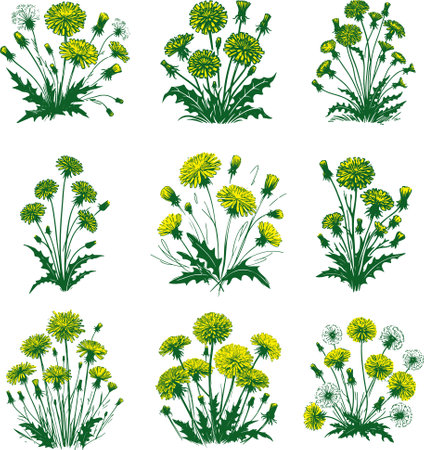 Set of dandelion flowers. Hand-drawn vector illustration.のイラスト素材