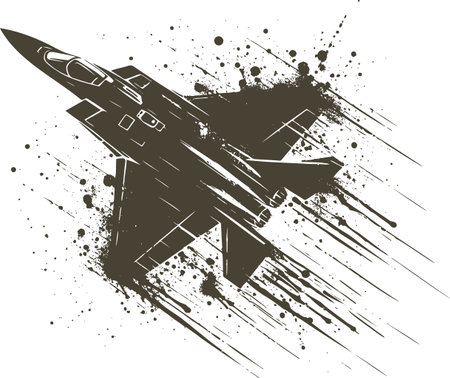 Fighter jet fighter. Grunge background. Vector illustration.のイラスト素材