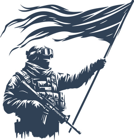 Soldier with a flag.Vector illustration ready for vinyl cutting.のイラスト素材