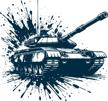 Vector illustration of a tank on a grunge background with splashesのイラスト素材