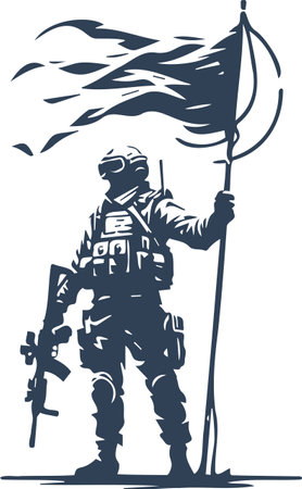 Soldier with a flag.Vector illustration ready for vinyl cutting.のイラスト素材