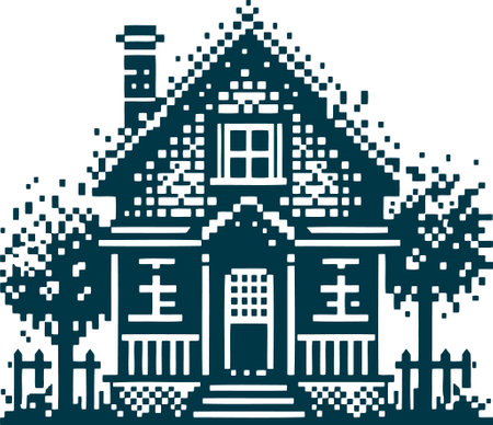 Pixel art illustration of a house with a chimney in the middle.のイラスト素材