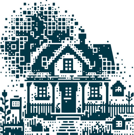 Vector illustration of a pixelated house on a white background. Pixel art.のイラスト素材