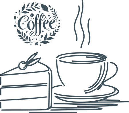 Coffee and cake. Hand drawn vector illustration on white background.のイラスト素材