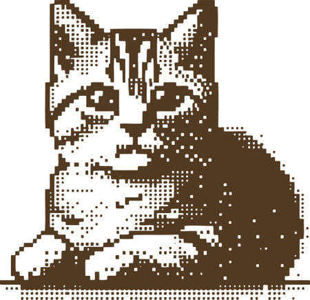 Vector illustration of a cat in pixel art style on white background.のイラスト素材