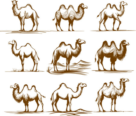 set of camels, vector illustration, eps10, no transparencyのイラスト素材