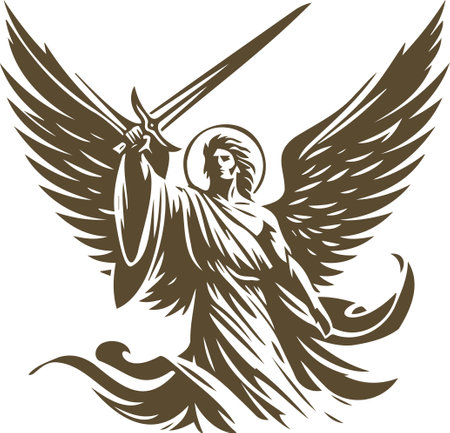 Angel with sword.Vector illustration - color + b/w versions.のイラスト素材