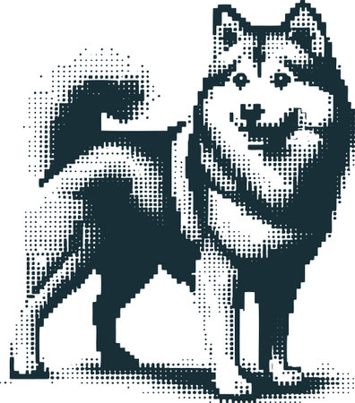 Illustration of a dog in halftone style on white backgroundのイラスト素材
