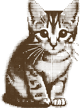 Illustration of a cat with halftone effect on white backgroundのイラスト素材
