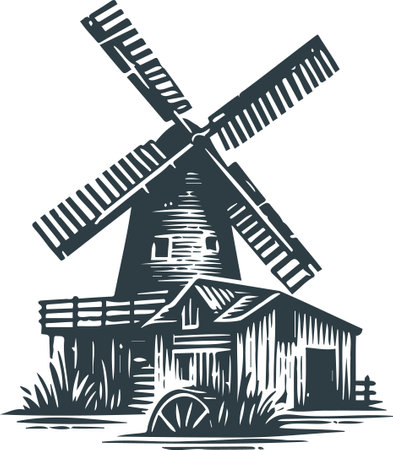 Wooden windmill.Vector illustration ready for vinyl cutting. EPS 10のイラスト素材