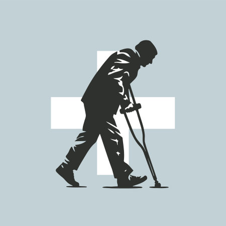 Man with crutches. Health care concept. Vector illustration.のイラスト素材