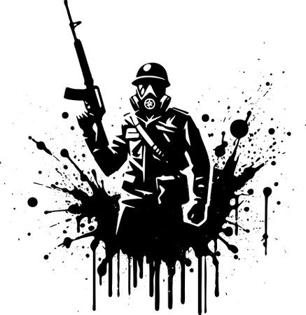 Soldier with a rifle in a gas mask. Vector illustration.のイラスト素材