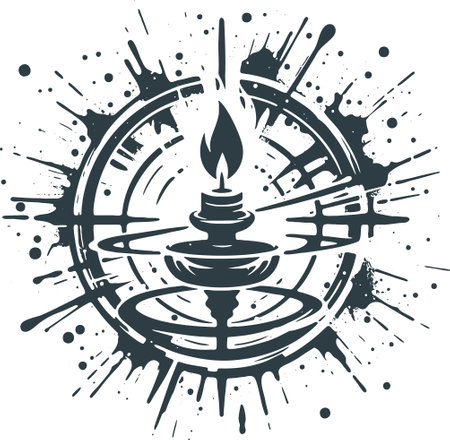 Grunge vector illustration of a burning candle in the circle.のイラスト素材