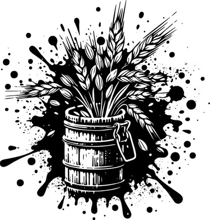 Wheat ears in a barrel and splashes. Vector illustration.のイラスト素材