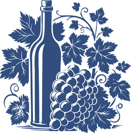 Wine bottle and grapes. Vector illustration ready for vinyl cutting.のイラスト素材