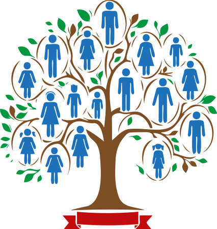 Family tree isolated on white background. Vector illustration in flat style.のイラスト素材