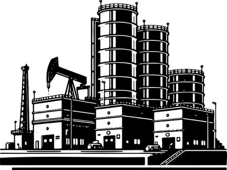 Oil and Gas Plant.Vector illustration ready for vinyl cutting or t-shirt printing.のイラスト素材