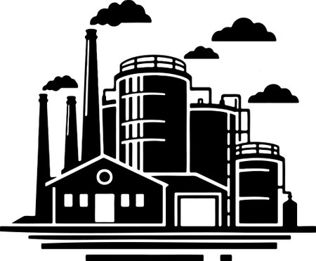 Industrial buildings with chimneys. Vector illustration on white background.のイラスト素材