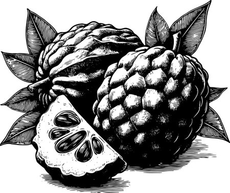 Custard apple. Vector illustration ready for vinyl cutting. Engraved style.のイラスト素材