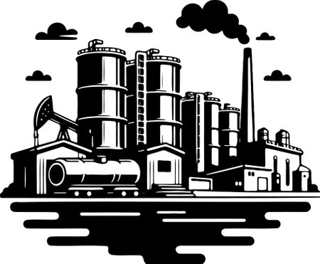 Industrial Plant.Vector Illustration ready for vinyl cutting and t-shirt printing.のイラスト素材