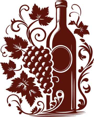 Wine bottle and grapes.Vector illustration ready for vinyl cutting.のイラスト素材