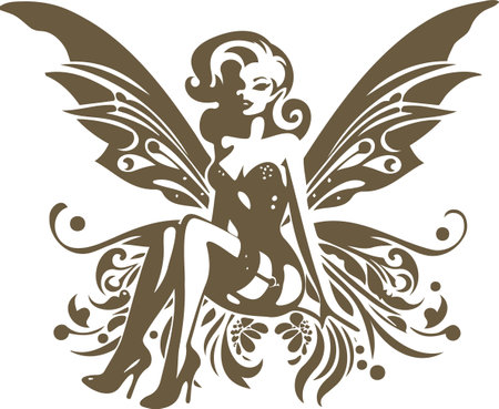 Beautiful fairy with wings.Vector illustration ready for vinyl cutting.のイラスト素材